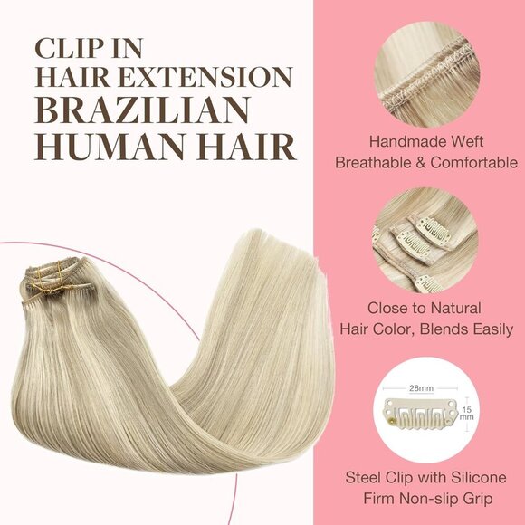 Clip in Hair Extensions Real Human Hair, Remy Human Hair Extensions Clip ins for - Picture 3 of 10
